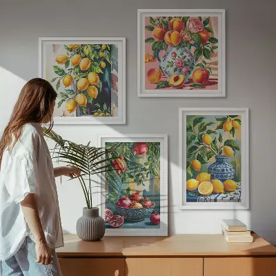 Frugtkompositioner billedvæg til ophæng over sofa