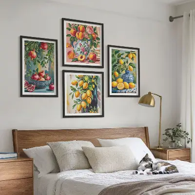 Frugtkompositioner billedvæg til ophæng over sofa