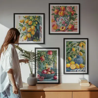 Frugtkompositioner billedvæg til ophæng over sofa