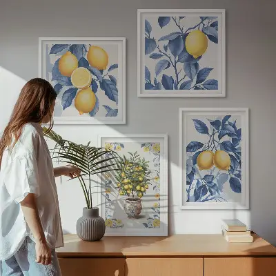 Citrongrene blå blade billedsæt med ramme