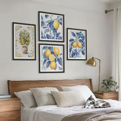 Citrongrene blå blade billedsæt med ramme