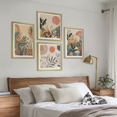 Billedvæg over sofa Plantemotiver i farver