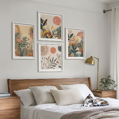 Billedvæg over sofa Plantemotiver i farver