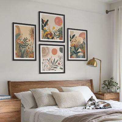 Billedvæg over sofa Plantemotiver i farver
