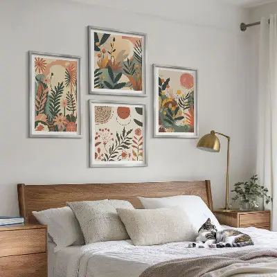 Billedsæt med ramme med pastel plantemønstre