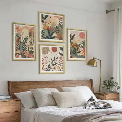 Billedsæt med ramme med pastel plantemønstre