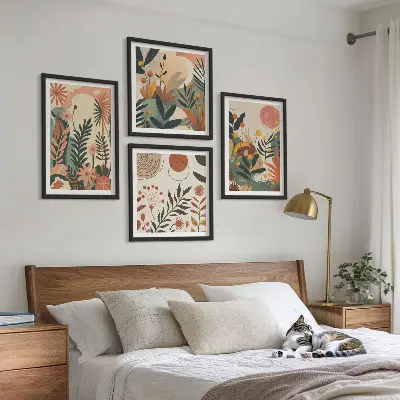 Billedsæt med ramme med pastel plantemønstre