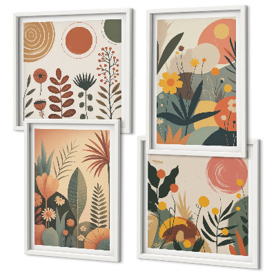 Billedvæg over sofa Boho plantevarme mønstre