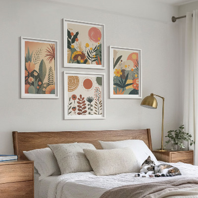 Billedvæg over sofa Boho plantevarme mønstre