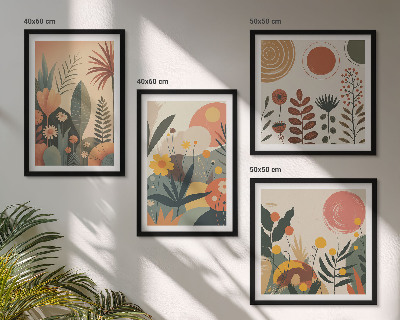 Billedvæg over sofa Boho plantevarme mønstre