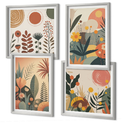 Billedvæg over sofa Boho plantevarme mønstre
