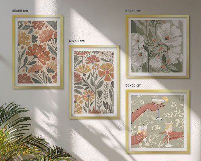 Billedsæt med ramme Blomstermønstre orange grøn