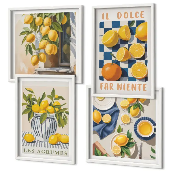 Billedsæt med ramme med retro gule citrusfrugter