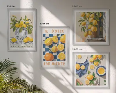 Billedsæt med ramme med retro gule citrusfrugter