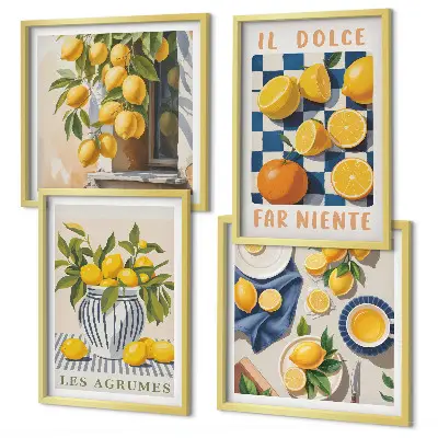 Billedsæt med ramme med retro gule citrusfrugter