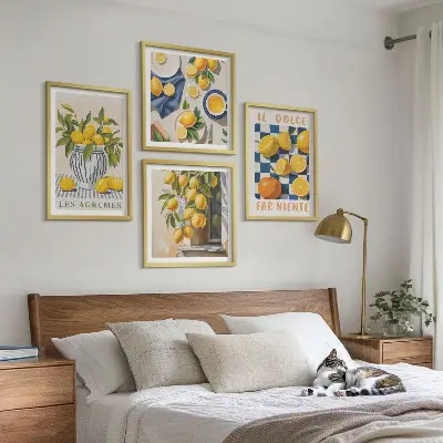 Billedsæt med ramme med retro gule citrusfrugter