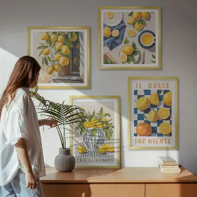 Billedsæt med ramme med retro gule citrusfrugter