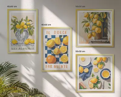 Billedsæt med ramme med retro gule citrusfrugter