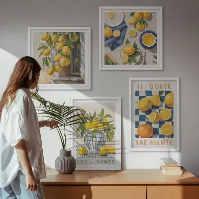 Billedsæt med ramme med retro gule citrusfrugter