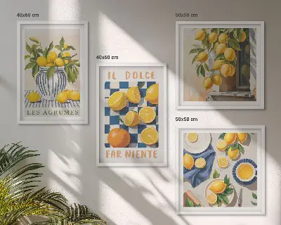 Billedsæt med ramme med retro gule citrusfrugter
