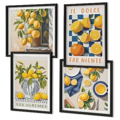 Billedsæt med ramme med retro gule citrusfrugter