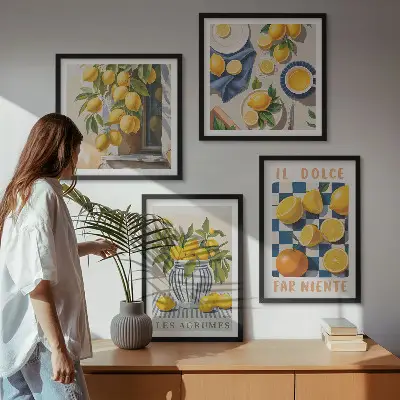 Billedsæt med ramme med retro gule citrusfrugter