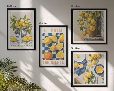 Billedsæt med ramme med retro gule citrusfrugter