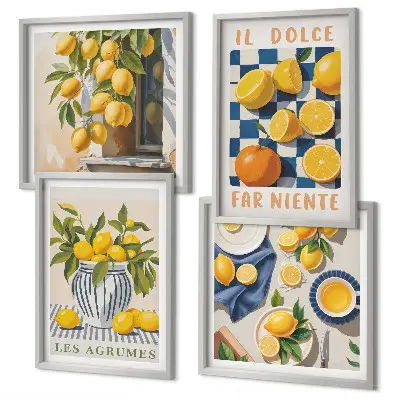 Billedsæt med ramme med retro gule citrusfrugter