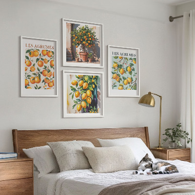 Billedvæg over sofa Frugtagtige citrusmønstre