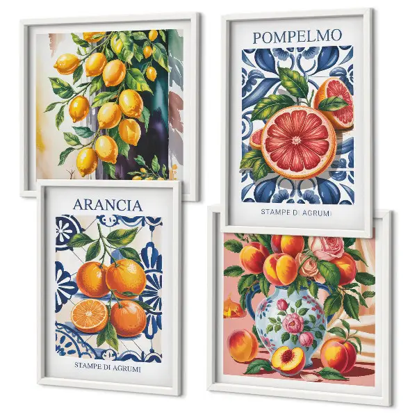 Italienske citrusmodeplakater billedsæt med ramme
