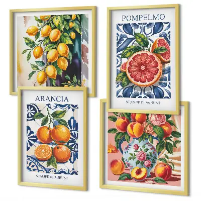 Italienske citrusmodeplakater billedsæt med ramme