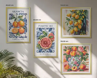 Italienske citrusmodeplakater billedsæt med ramme