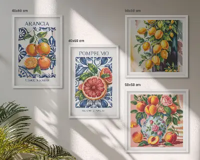 Italienske citrusmodeplakater billedsæt med ramme