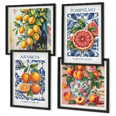 Italienske citrusmodeplakater billedsæt med ramme