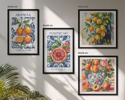 Italienske citrusmodeplakater billedsæt med ramme