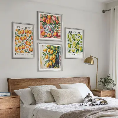 Billedsæt med ramme motiver af friske farverige citrusfrugter