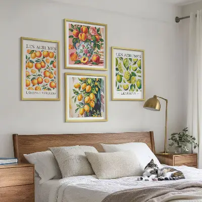 Billedsæt med ramme motiver af friske farverige citrusfrugter