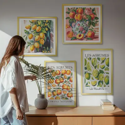 Billedsæt med ramme motiver af friske farverige citrusfrugter