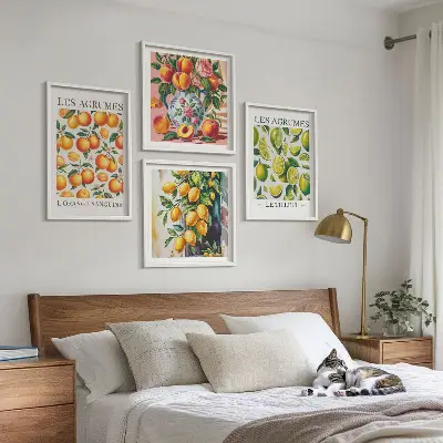 Billedsæt med ramme motiver af friske farverige citrusfrugter