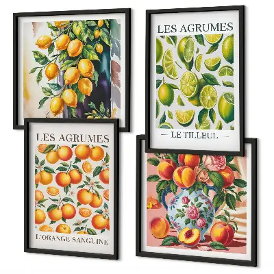 Billedsæt med ramme motiver af friske farverige citrusfrugter