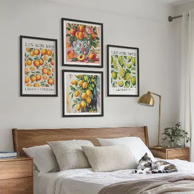 Billedsæt med ramme motiver af friske farverige citrusfrugter