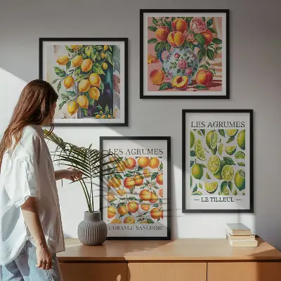 Billedsæt med ramme motiver af friske farverige citrusfrugter