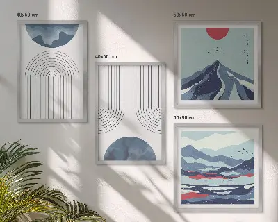 Abstrakte bjerglandskaber billedsæt med ramme