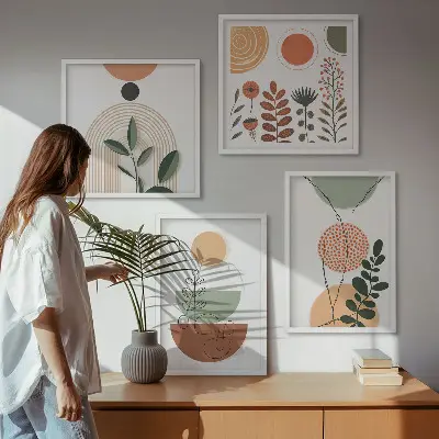 Abstrakte planteformer billedvæg til over sofaen