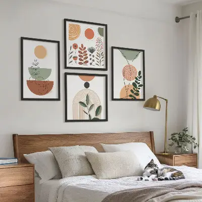 Abstrakte planteformer billedvæg til over sofaen