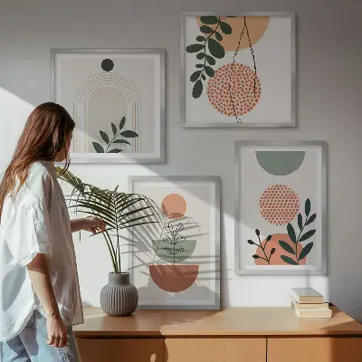 Moderne plantemotiver billedsæt med ramme