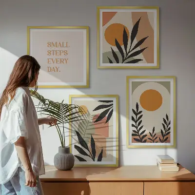 Abstrakte plantemotiver billedvæg til over sofaen