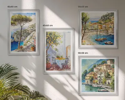 Akvarel af italienske byer billedsæt med ramme