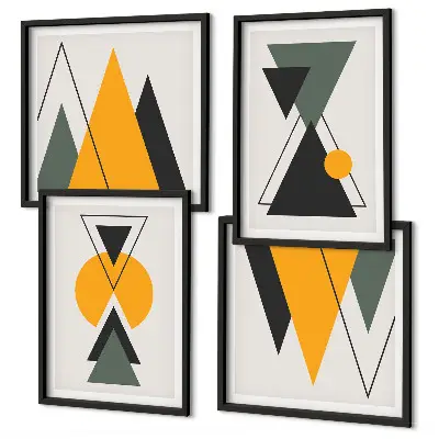Billedvæg med abstrakte geometriske former til over sofaen