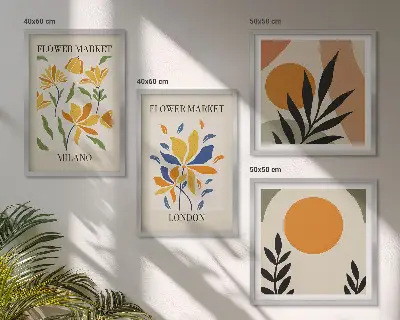 Blomsterplakater Paris Milano billedsæt med ramme